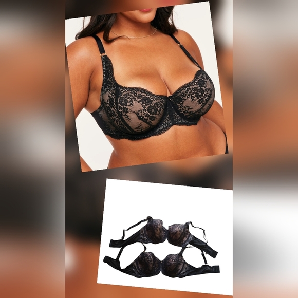 Adore Me Balconette Contour Plus Black Lace Underwire Bra ~ Size 44D 2 Pair - Picture 1 of 10